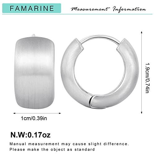 FAMARINE Chunky Thick Hoop Earrings for Women Gold Hoops Huggie Earrings for Men Gift - color: 3/4" Brashed Silver
