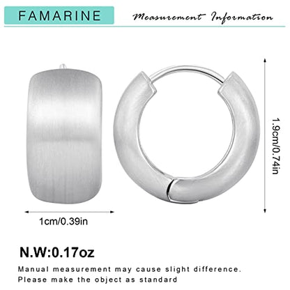 FAMARINE Chunky Thick Hoop Earrings for Women Gold Hoops Huggie Earrings for Men Gift - color: 3/4" Brashed Silver