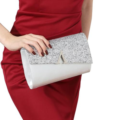 YYW 4 Pieces Women Evening Handbags Clutch Purse Bag with Rhinestone Crystal Jewelry Set for Wedding Party - color: silver 2