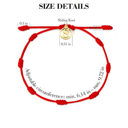 Red String Bracelet with Initial Letter and 7 Protective Knots – Adjustable Kabbalah Bracelet for Women & Men, Personalized Good Luck Charm for Positive Energy - color: s