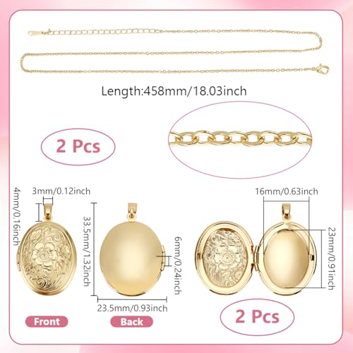 UNICRAFTALE 2Pcs Real 18K Gold Plated Floating Locket Pendants Photo Frame Charms Metal Oval Pendants Golden Charm Memory Photo Pendant for DIY Memorial Necklace Jewelry Craft