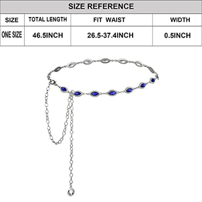 ILuvatar Green Glass Diamond Chain Belt - Metal Women's Western Style Dress Belt - color: Silver-dp