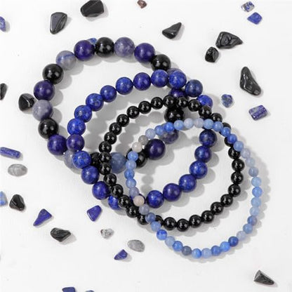Vinswet 4pcs Beaded Bracelets for Women,Natural Healing Crystal Gemstones Bracelet,Anxiety Stress Relief Bracelet Handmade purple Jewelry Gifts for Women - color: Blue Aventurine&Black Obsidian&lapis lazuli