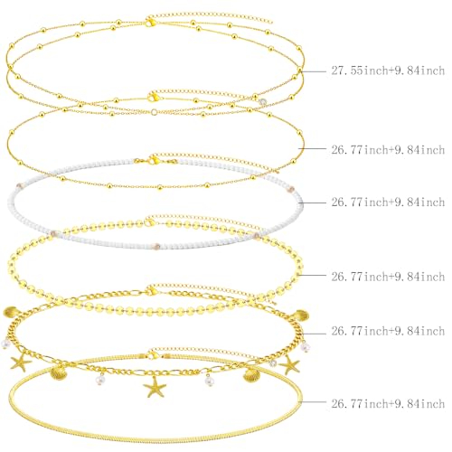 NEWITIN 4 Pieces Waist Chain for Women Gold Plated Adjustable Belly Chain Dainty Layered Summer Beach Body Chains Sexy Bikini Body Chains Jewelry Accessories for Women - color: 6 Pieces Gold Beach