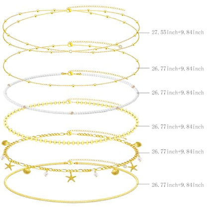 NEWITIN 4 Pieces Waist Chain for Women Gold Plated Adjustable Belly Chain Dainty Layered Summer Beach Body Chains Sexy Bikini Body Chains Jewelry Accessories for Women - color: 6 Pieces Gold Beach