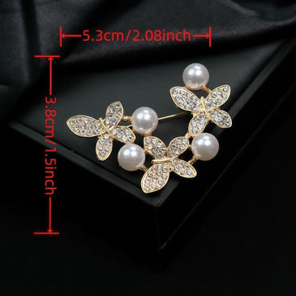 2pcs Rhinestone Brooch Pin for Women Dress Elegant Stylish Crystal Brooches Fashion Accessories Pins Lapel Boutonniere Ideas Wedding Christmas Birthday Jewelry Easter Gift - color: 02 Gold Pearl