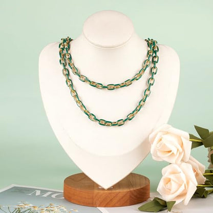 UMAOKANG 6.6 Feet Gold Plated Stainless Steel Chain Green Enamel Paperclip Jewelry Chain Roll Oil Drip Decoration Craft Chains Bulk - color: Green