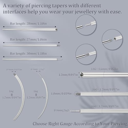 Piercing Taper Ball Grabber Tool Stainless Steel Nose Ear Piercing Kits | Nose Septum Eyebow Helix Conch Tragus Daith Piercing Jewelry Changing Tool,14G 16G 18G 20G Flat Back Earrings Applicator Tool - style: 16G Curved Piercing Taper