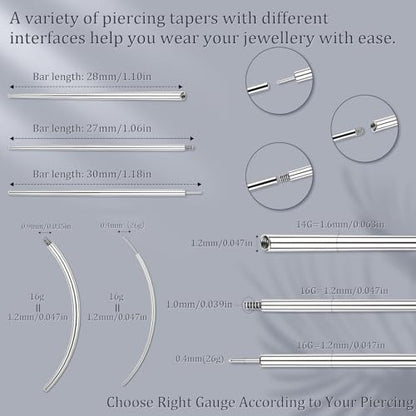 Piercing Taper Ball Grabber Tool Stainless Steel Nose Ear Piercing Kits | Nose Septum Eyebow Helix Conch Tragus Daith Piercing Jewelry Changing Tool,14G 16G 18G 20G Flat Back Earrings Applicator Tool - style: 16G Curved Piercing Taper