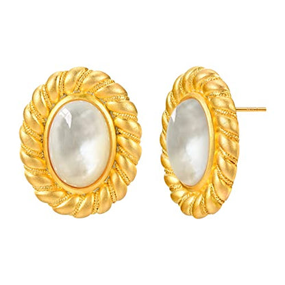 925 Sterling Silver mother shell Pearl Earrings, Women's Shell Freshwater Pearl Dangle Gold Earrings, Hypoallergenic Women's Pearl Earrings Women's Jewelry, Gifts for Mom, Girlfriend, Daughter - style: mother shell earrings