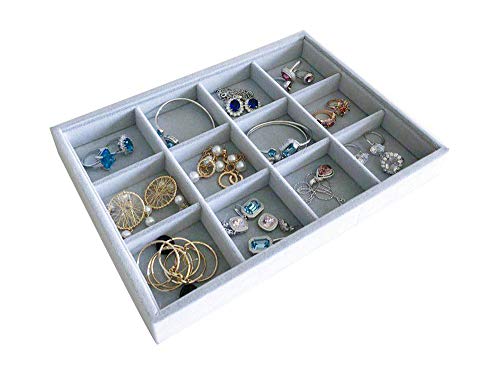 Grey Velvet Stackable Organizer Premium Grade Fabric Soft Protection for Jewelry Collection Removable Rearrangeable 12-Grid Drawer Divider Small Space Storage Ring Necklace Earring - size: 12-Grid