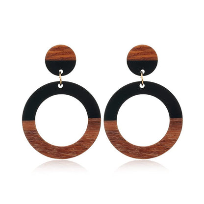 Retro Wooden Resin Geometric Bar Drop Dangle Earrings Layered Leopard for Women Polymer Clay Lightweight Statement Jewelry - style: 20