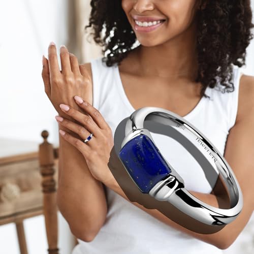 Lapis Lazuli Signet Ring for Men Women - Genuine Natural Gemstone Stone Ring in 925 Sterling Silver with Rhodium-Plated Band - Mens Signet Rings - Unisex Gift - Sizes 4-12