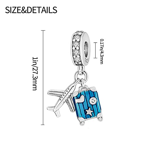 Pandach 925 Sterling Silver Charms Beads for Bracelets and Necklaces Butterfly and Headphones Pendants Clover Charms Jewelry Gift for Women - style: Suitcases and Airplanes Charm