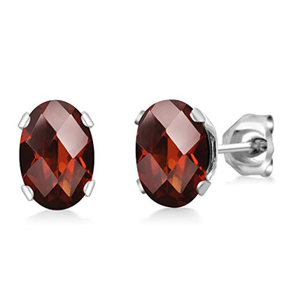 Gem Stone King Oval Gemstone Birthstone Stud Earrings for Women Men | Oval Cut 7X5MM | Fine Jewelry Gifts for Mom Dad Wife Him Her - style: Garnet-Checkerboard, January