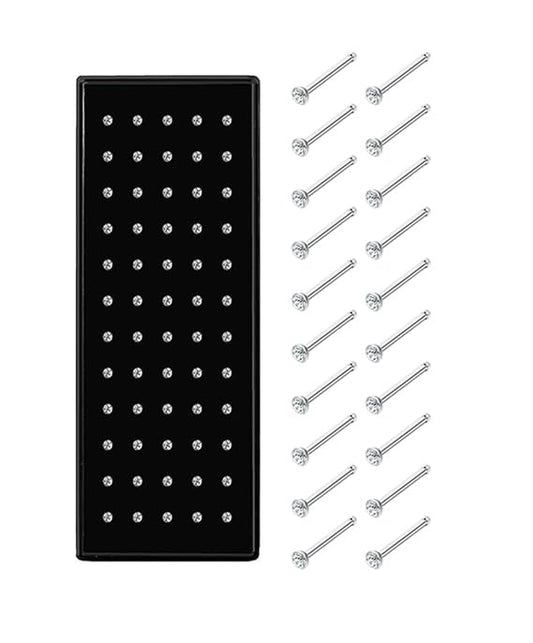 Jstyle 60Pcs Hypoallergenic Nose Rings Studs for Women Men 22G Piercing Pin | 316L Stainless Steel Straight Nose Studs, Small Sparkly CZ Piercing Jewelry for Sensitive Skin, 7MM Post, 1.5/2.0/2.5MM CZ - size: 2.0 mm