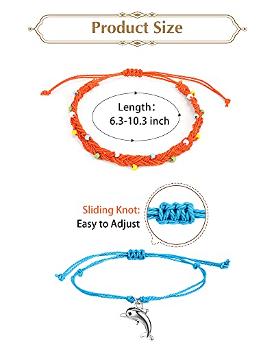Hicarer 21 PC Surfer Wave Friendship Bracelet Set Waterproof Adjustable Boho Beach String Anklets Bulk, Summer Gift for Women - style: Fresh Style