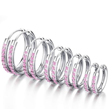 5 Pairs Huggie Hoop Earrings, Cubic Zirconia 14K Gold-Plated 316L Surgical Steel, Hypoallergenic Lightweight Design for Women & Men Cartilage & Multi-Piercing Stacking(13-21mm) - color: E+silvery+Pink