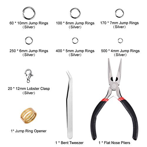 Paxcoo 1500Pcs Silver Jump Rings with Lobster Clasps and Jewelry Pliers for Jewelry Making Supplies Findings and Necklace Repair - color: Silver