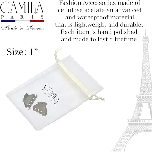 Camila Paris CP3661 French Hair Clip for Women, Small 1 inch Set of 2 Girls Hair Claw Clips Jaw Fashion Durable and Styling Hair Accessories for Women, Strong Hold No Slip Grip, Made in France - color: Gray 1" 2PK