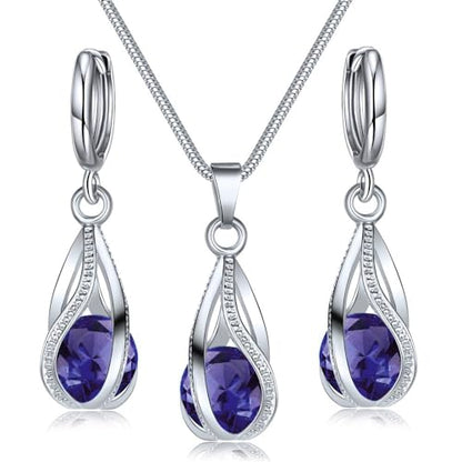 IFKM Silver Jewelry Sets for Women Rhinestone Crystal CZ Bridal Bridesmaid Accessories Necklace Earrings set for Wedding Prom Anniversary Birthday Gifts - color: Purple