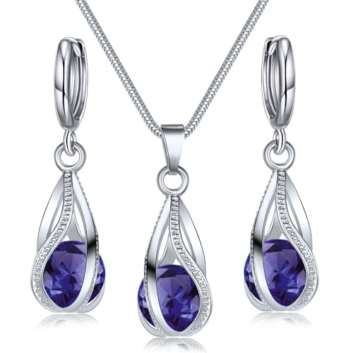 IFKM Silver Jewelry Sets for Women Rhinestone Crystal CZ Bridal Bridesmaid Accessories Necklace Earrings set for Wedding Prom Anniversary Birthday Gifts - color: Purple
