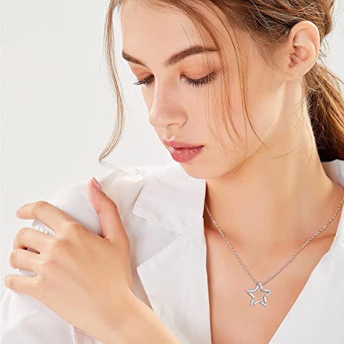 Sterling Silver Crescent Moon Star Necklace Cubic Zirconia Jewelry for Teen & Women Ladies Dainty 18" Chain - color: Star