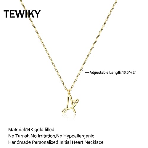 Tewiky Initial Necklace for Women-14k Gold Plated Dainty Letter Necklaces | Trendy Cute Custom Personalized Monogram Necklaces - color: gold, style: A.