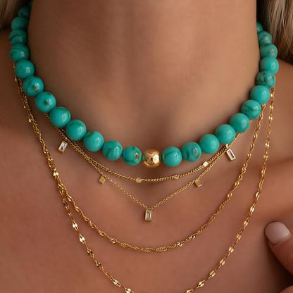 Multicolor Chunky Beaded Necklace, Statement Colorful Round Ball Beads Choker Necklace with Gold-Tone Adjustable Chain, Fashion Bold Neck Jewelry for Women - color: 16mm-Turquoise