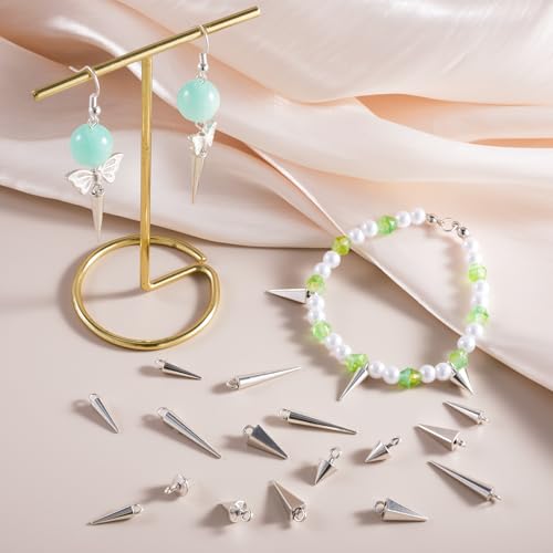 Cone Charm, Punk Style Spike Pendants with Small Hole, Glossy Gothic Dangle Cone Pendants Charm - color: Silver, alloy, 100pcs, 4 Sizes