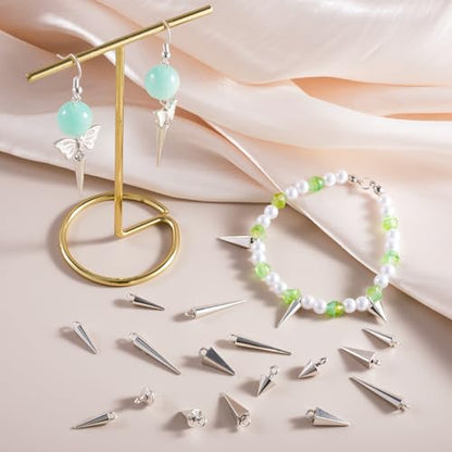 Cone Charm, Punk Style Spike Pendants with Small Hole, Glossy Gothic Dangle Cone Pendants Charm - color: Silver, alloy, 100pcs, 4 Sizes