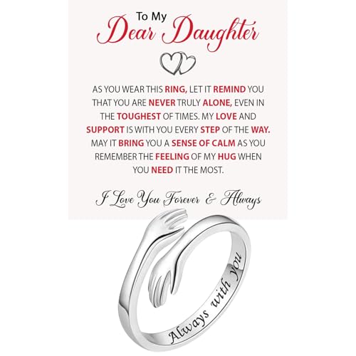 Granddaughter Daughter Hug Ring For Hope Rings, Stainless Steel Inspirational Jewelry Engraved Always With You Love You Forever Message Adjustable Non Tarnish Jewelry Birthday Gift Card - color: Always with you(Daughter)