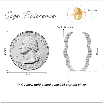 Round Cut White Cubic Zirconia Wave Shaped Ear Climbers Stud Earrings in 14K Gold Plated Sterling Silver With Push Back for her - color: yellow-gold-plated-silver