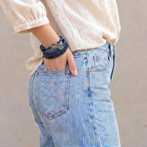 Wakami Charm Bracelet Stack Beaded Stackable Bracelets for Women - color: Blue | 7.5IN