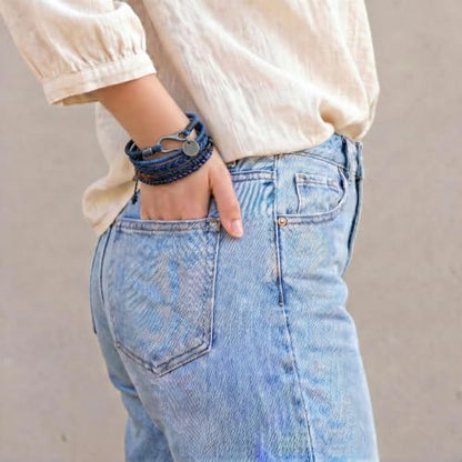 Wakami Charm Bracelet Stack Beaded Stackable Bracelets for Women - color: Blue | 7.5IN