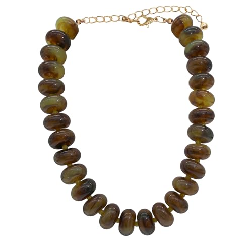 We We Chunky Colorful Beaded Necklace for Women Large Boho Statement Bead Chokers Necklaces Turquoise Blue Big Beads Jewelry Neck Summer Beach - color: colored brown