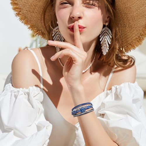 Wrapped Bracelets for Women,Leather Boho Bracelets for Women - color: Beads-NavyBlue