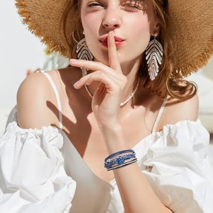 Wrapped Bracelets for Women,Leather Boho Bracelets for Women - color: Beads-NavyBlue