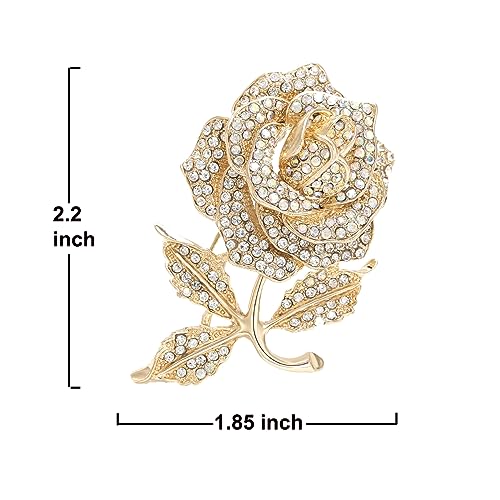 Brooch Pins for Women Girls Fashion Flower Crystal Rhinestone Pearl Jewelry - color: Gold Rose