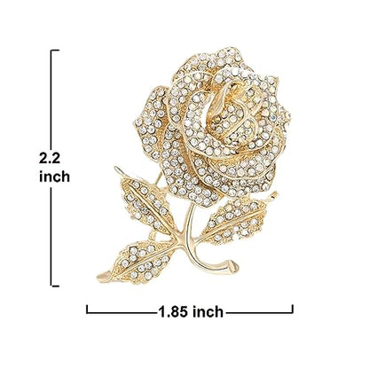 Brooch Pins for Women Girls Fashion Flower Crystal Rhinestone Pearl Jewelry - color: Gold Rose