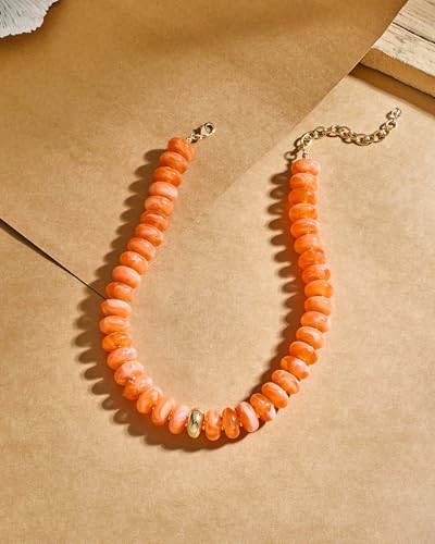 Chunky Beaded Necklace for Women Boho Statement Bead Necklace Adjustable Choker with Polished Disc/Square Beads Trendy Summer Beach Jewelry Gifts - color: Orange