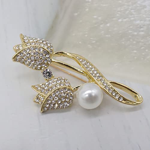 Lavender flower brooch crystal rhinestone tulip brooch elegant accessories jewelry women brooches and pins fashion jewelry wedding flowers lapel pin - color: Gold