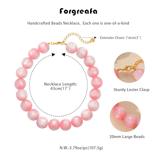 Beaded Necklace for Women Boho Chunky Large Round Beaded Statement Choker Trendy Adjustable Resin Necklaces Summer Beach Jewelry Gifts - color: Light Pink