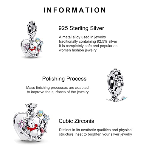 Jewelry Love Heart Charms for Women Bracelets and Necklaces | 925 Sterling Silver,Mother's Day Birthday Christmas - color: Piglet Double Dangle Charm