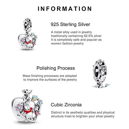 Jewelry Love Heart Charms for Women Bracelets and Necklaces | 925 Sterling Silver,Mother's Day Birthday Christmas - color: Piglet Double Dangle Charm