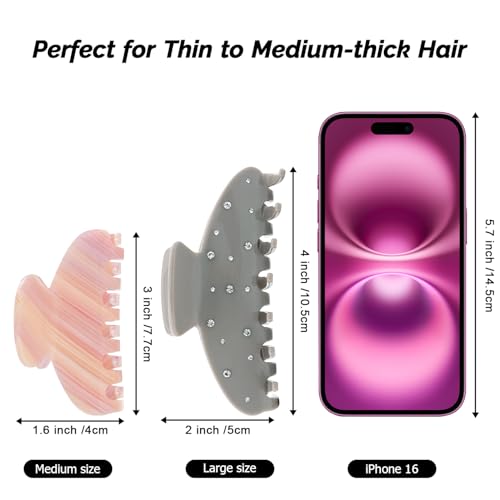 MAORULU Medium Cute Acetate Hair Claw Clips for Women Girls, 3 Inch Cherry Red Claw Clips for Thin & Medium Thick Hair, Durable French Banana Clip with Gift Box (Pink Marble) - color: Pink Marble