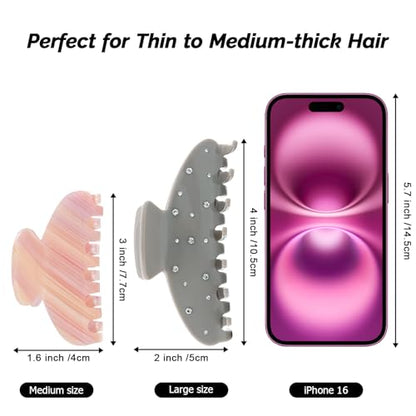 MAORULU Medium Cute Acetate Hair Claw Clips for Women Girls, 3 Inch Cherry Red Claw Clips for Thin & Medium Thick Hair, Durable French Banana Clip with Gift Box (Pink Marble) - color: Pink Marble