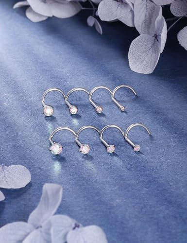 18G 20G 22G Titanium Stainless Surgical Steel Nose Rings Studs for Women L Shaped Nose Studs Screw Nose Ring Piercing Jewelry for Women Men Diamond CZ 1.5mm 2mm 2.5mm 3mm Silver Black Gold - style: 18g/AB CZ/Screw/Titanium