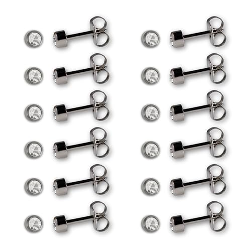 CAFLON Titanium Bezel Stud Earrings | Size 3mm / 4mm | Nickel Free Hypoallergenic Ear Jewelry | April Birthstone Clear Crystal | Secure Back Piercing Stud - size: 3 MM