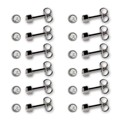CAFLON Titanium Bezel Stud Earrings | Size 3mm / 4mm | Nickel Free Hypoallergenic Ear Jewelry | April Birthstone Clear Crystal | Secure Back Piercing Stud - size: 3 MM